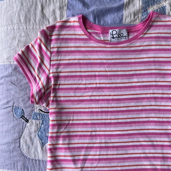 Lily Pulitzer Womens Pink Cotton Striped Short Sleeve T-Shirt Preppy Medium - Picture 6 of 9